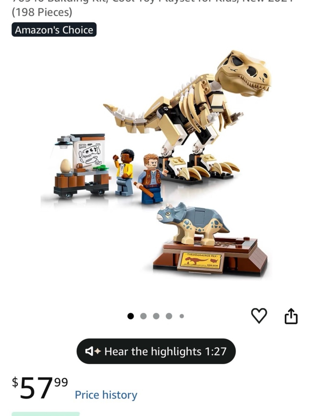 LEGO Jurassic World T. rex Dinosaur Fossil Exhibition 198 Pieces)